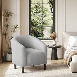 Upholstered Barrel Shaped Accent Chair Club Chair for Living Room, Light Gray