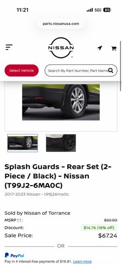 Splash Guards - Rear Set (2-Piece / Black) - Nissan (T99J2-6MA0C)
