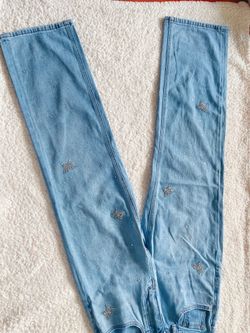 Rhinestone Butterfly Embellished Light Wash Jeans