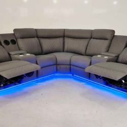 Brand New Power Reclining Sectional Sofa with LED Lights, Speakers, Arm Storage, Cup Holder And Subwoofer… Fast 🚚
