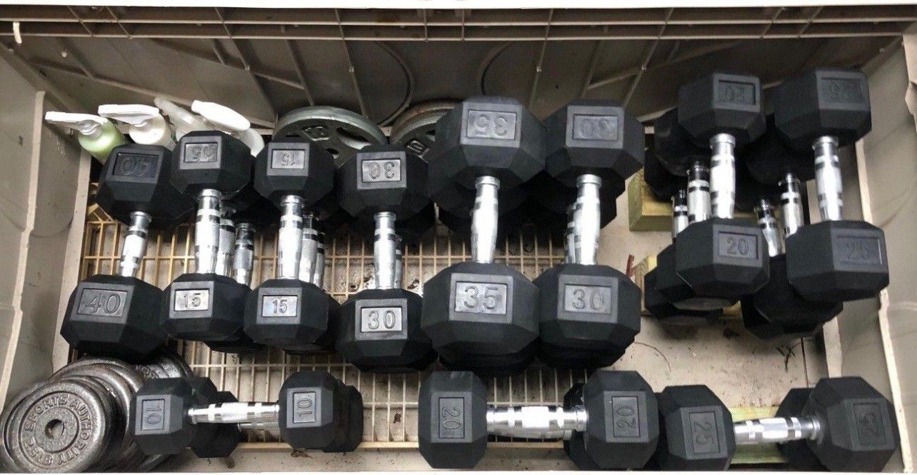 VARIETY OF RUBBER DUMBBELLS : 5s 8s 10s 12s 15s 20s 25s 30s 35s 40s 45s 50s 60s = ($ .90 Cents (Used) to $1.20 LB. )