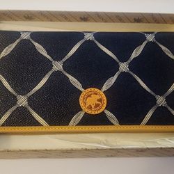 Vintage hunting world Long wallet Authentic Made In Italy Blue Leather ✅️✅️