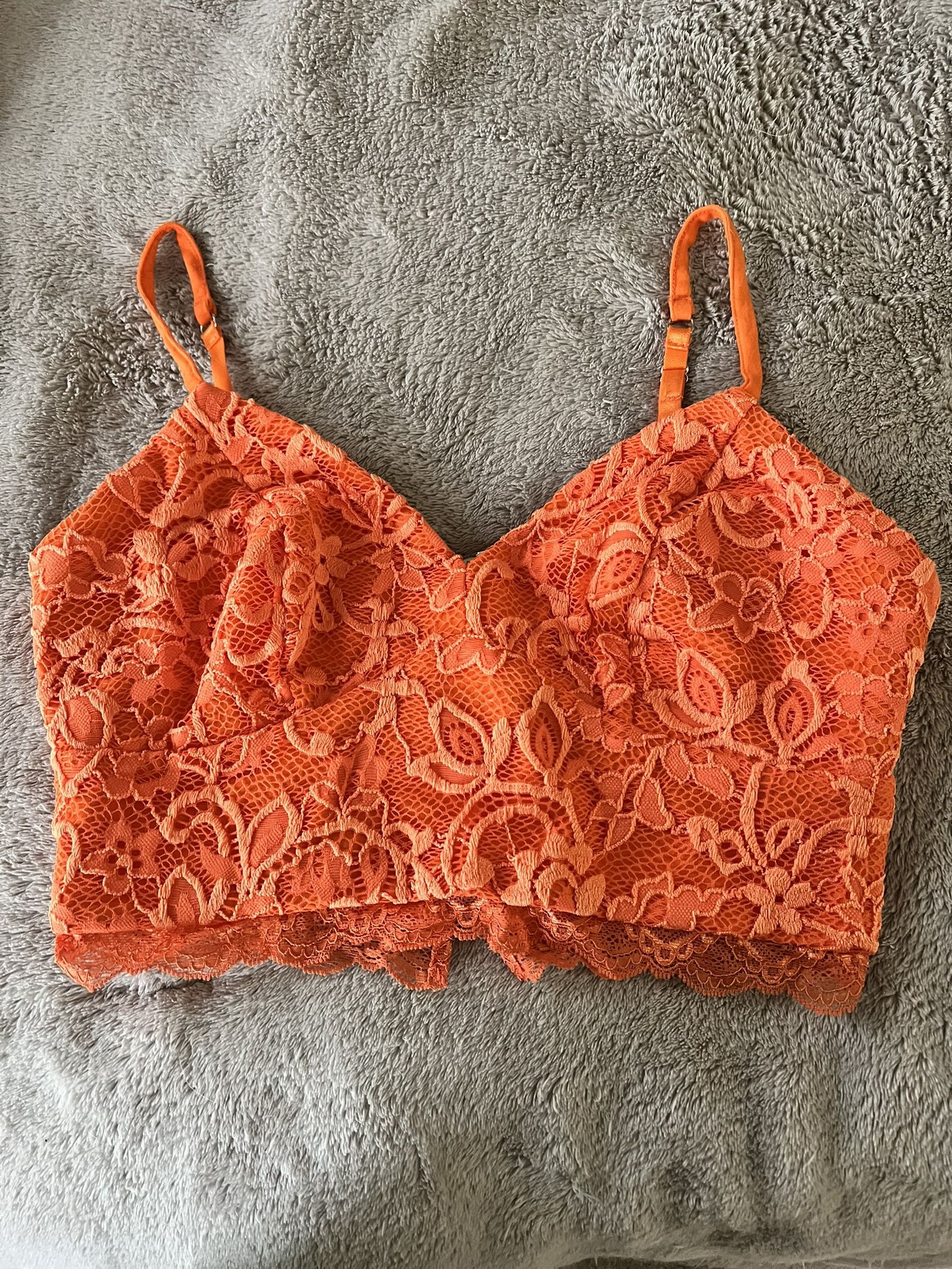 Bebe Crop Bustier Bright Orange Lace Overlay Top XS