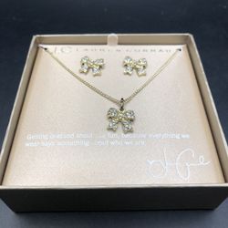 LC LAUREN CONRAD GOLD PLATED RHINESTONE BOW STUD earrings and Necklace