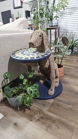 Tall rattan dog Side table