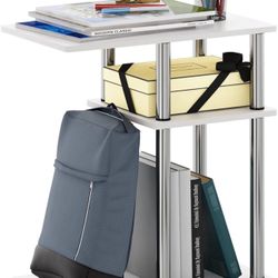 Stainless steel side table with oak wood