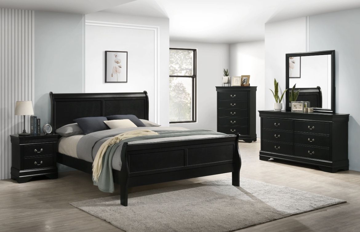 NEW Austin Black Sleigh 4PC Queen Bedroom Set