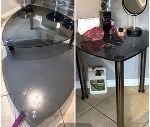 2 Modern Smoked Black Glass Coffee Table + Matching End Table – $199