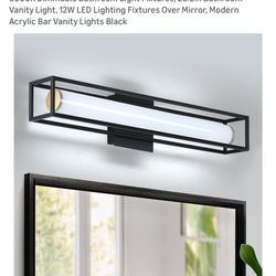 6000K Dimmable Bathroom Light Fixtures, 26.2in Bathroom Vanity Light, 12W LED Lighting Fixtures Over Mirror, Modern Acrylic Bar Vanity Lights Black
