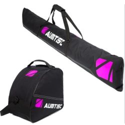 2 PIECE SET! AUMTISC Padded Ski and Boots Bag. Adjustable. Pink & Black.