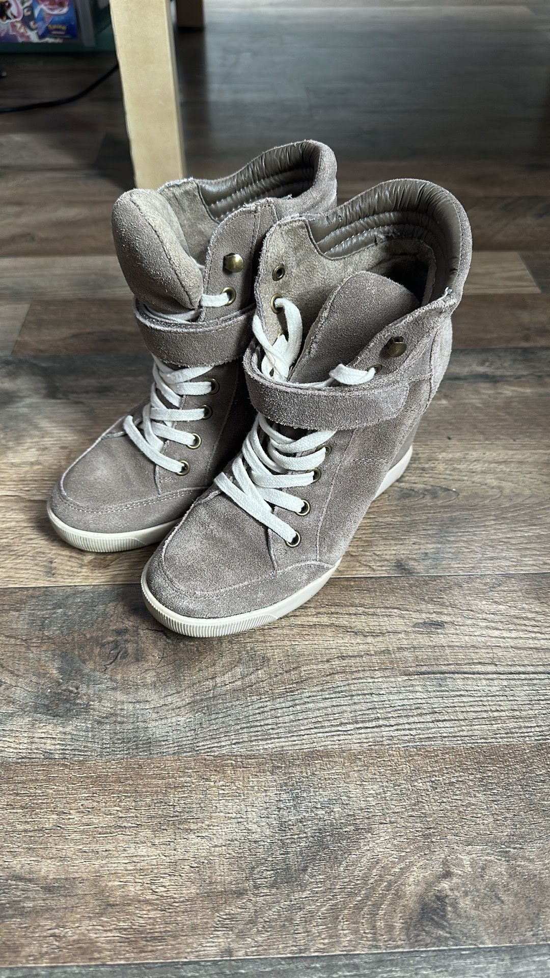 Steve Madden Suede Wedge Sneakers – Taupe Hidden Heel High Tops