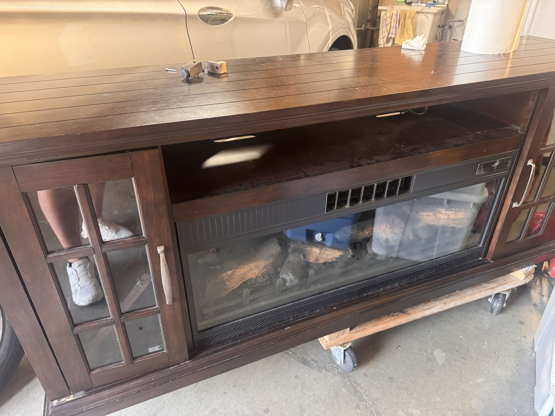 TV Console with Built-In Electric Fireplace - Solid Wood