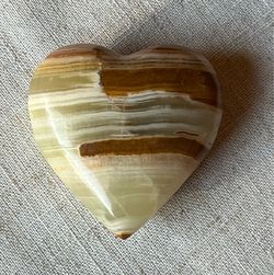 polished green and brown banded onyx heart stone carving vintage