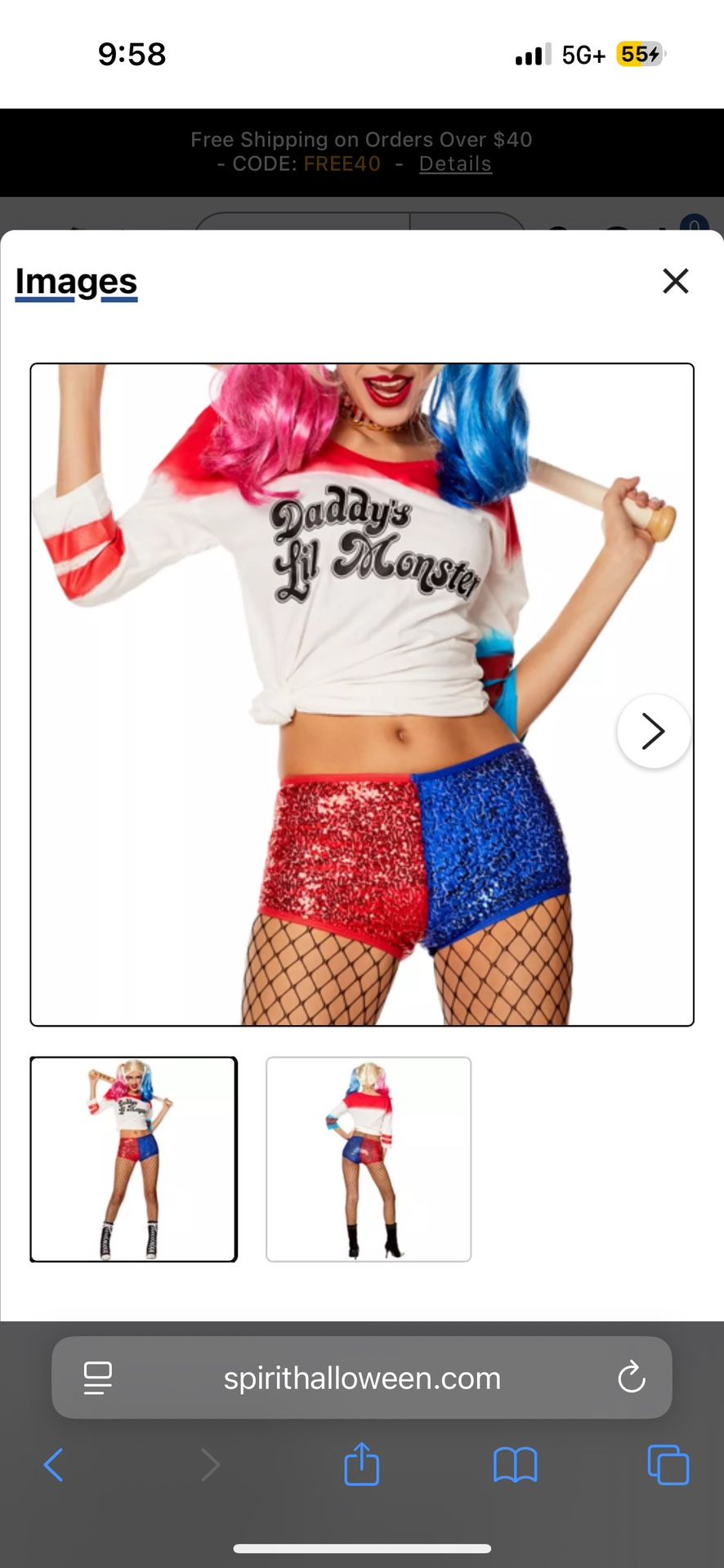 Harley Quinn Adult Costume Set Jacket, Shorts, Belt Size XL