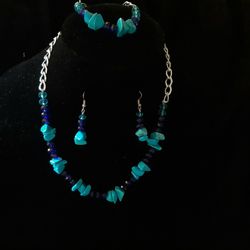 Handmade Gemstone Turquoise Crystal Blue Set