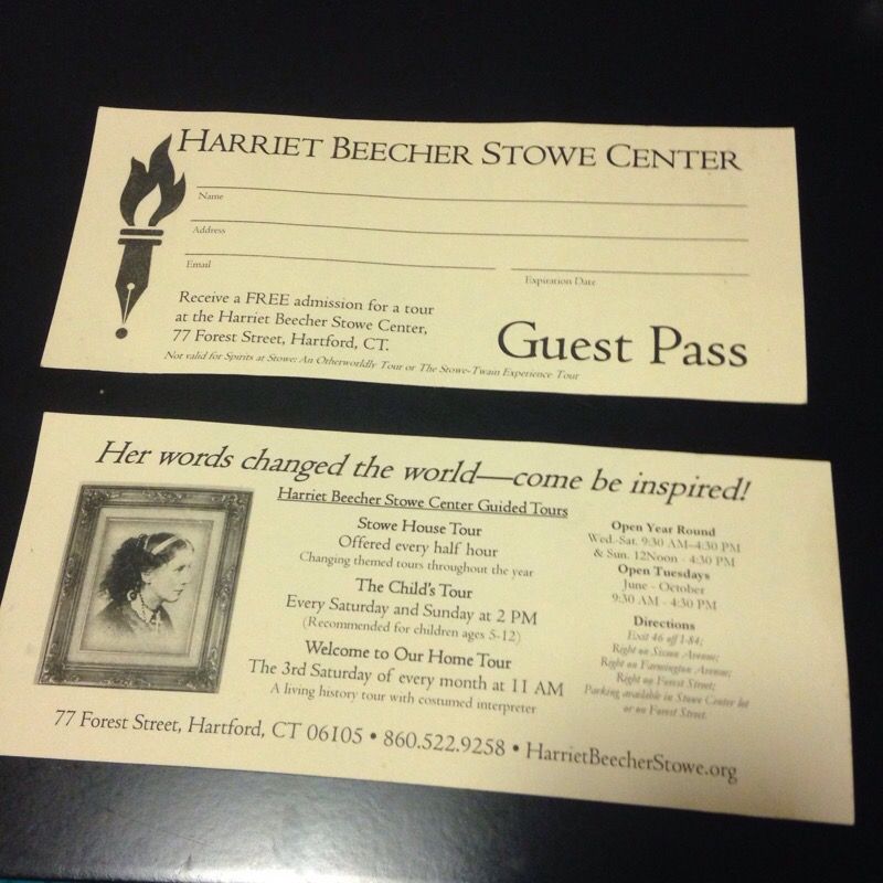 2 passes to Harriet Beecher Stowe center