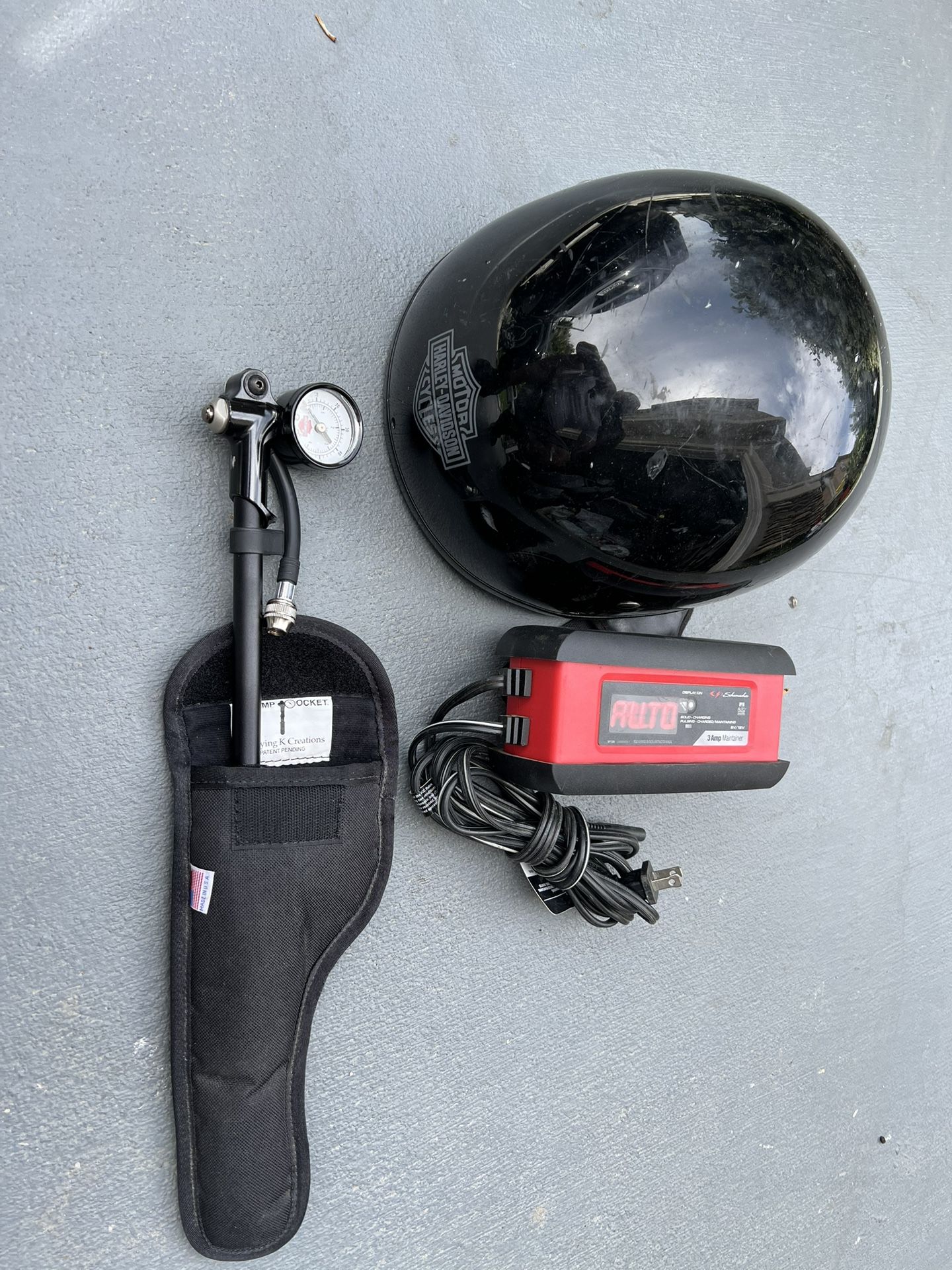 Bundle – Harley Davidson Helmet, Schumacher Battery Maintainer, and Tire Gauge – $100 OBO