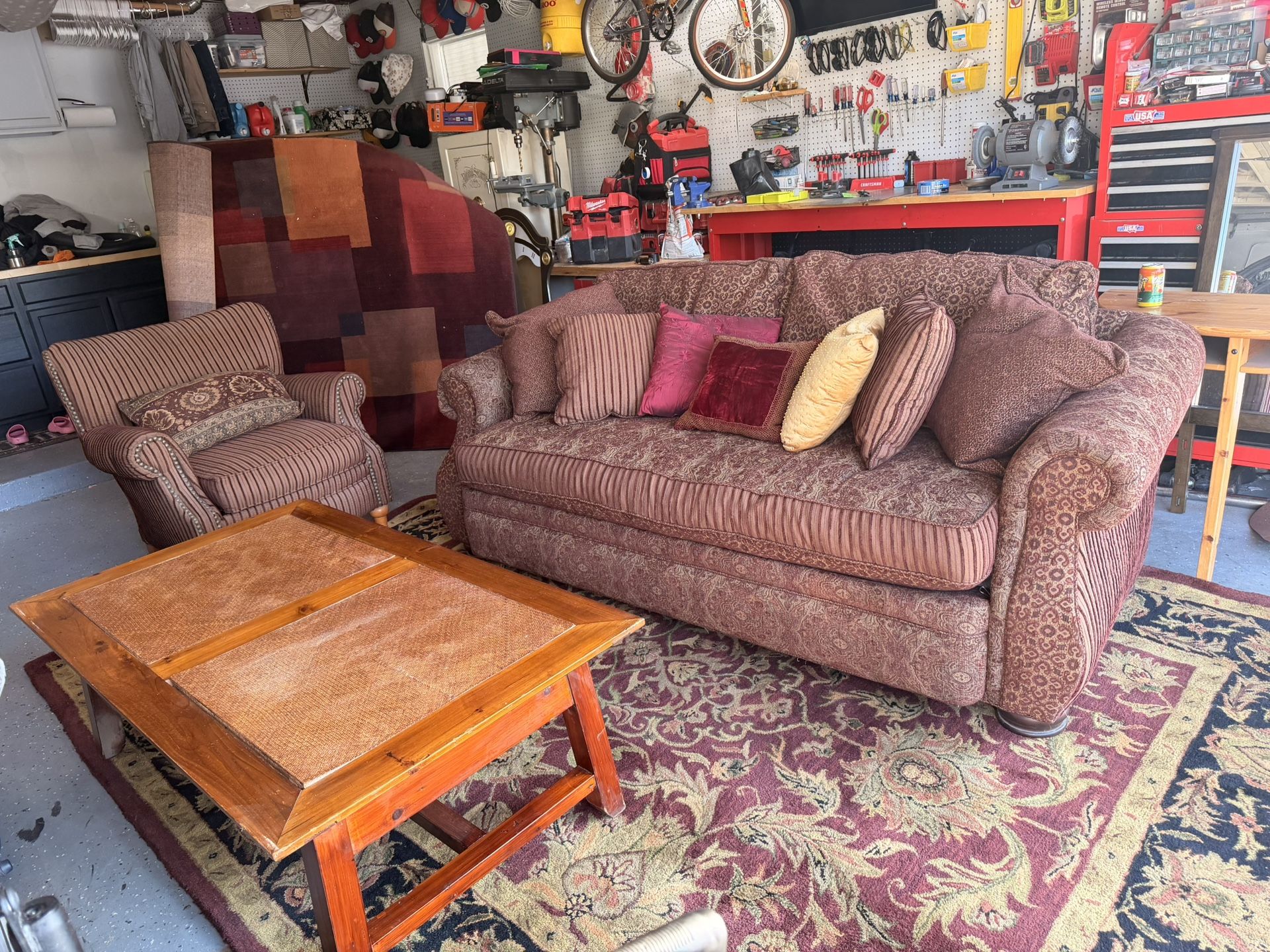 Living Room Set- Sofa, Chair, Coffee Table, Rug & Pillows!