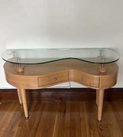 MCM Wood and Glass Squiggly Media Table / Desk