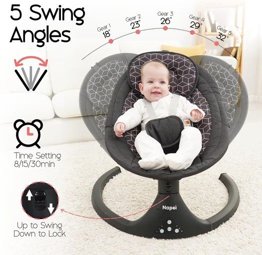 Baby Swings for Infants to Toddler, Electric Baby Swing and Infant Swings for Newborn, 10 Music with Remote Control and Bluetooth, 5 Swing Angles with