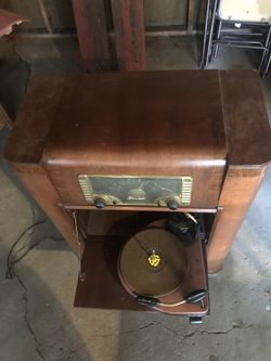 Vintage waterfall cabinet radio record player use as side table or shelf or bar vinyl music