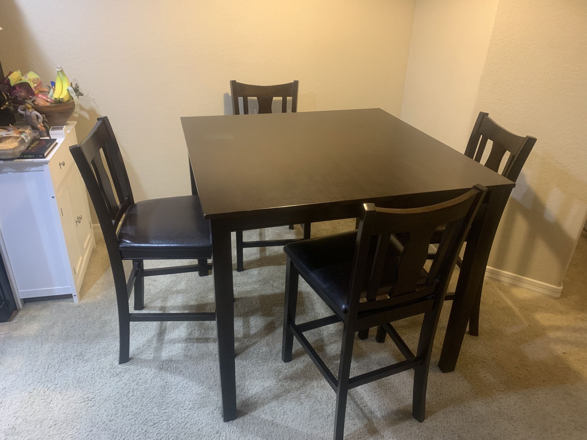 Dark Walnut Brown Wooden Table And Chair Set 