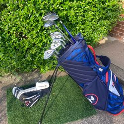 TaylorMade Golf clubs and bag.