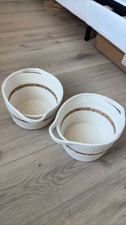White Rope Storage Baskets with Handles – Set of 2