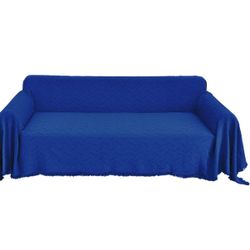 Cotton Couch Cover Geometric Jacquard Sofa Cover Royal Blue Couch Covers for Loveseat Cushion Couch Sofa Sectional Couch Covers (91"x 134", XL Sofa, R