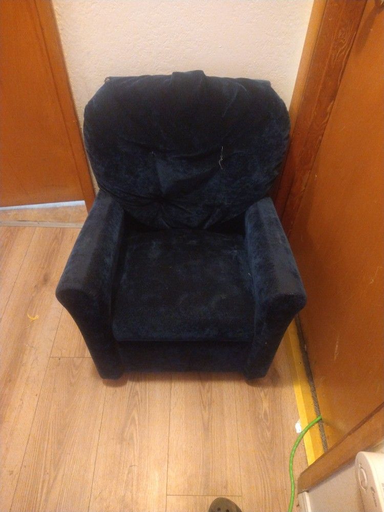 Vintage Toddler Blue Kids Reclining Chair Velvet