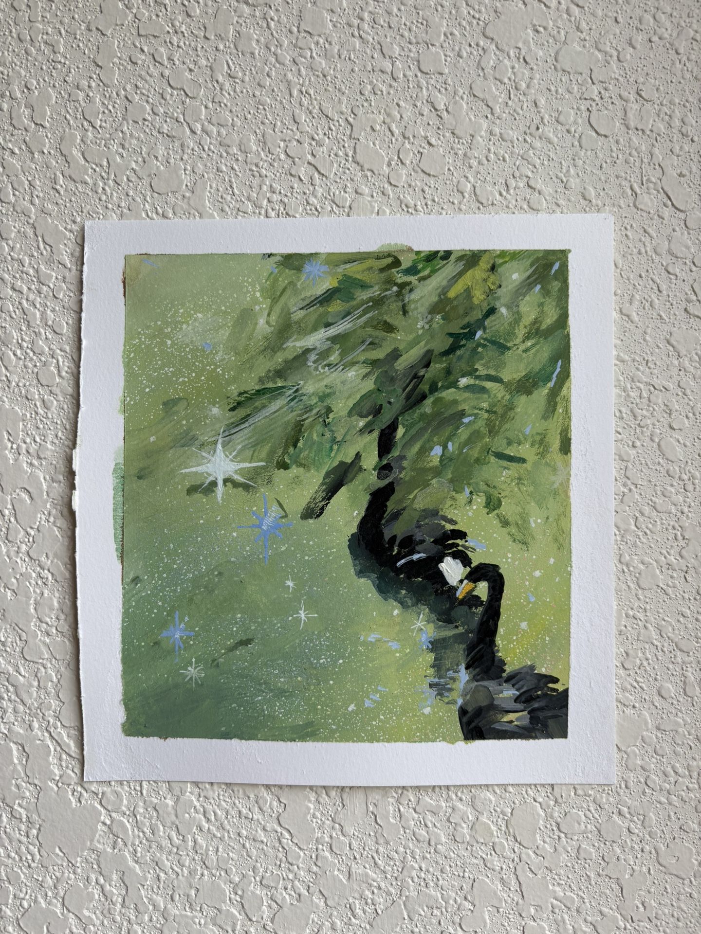 Green Abstract Swan Art Painting