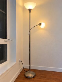 Silver Floor Lamp with Dual Lights