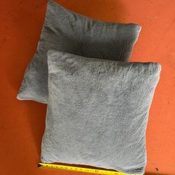 Set of 2 Large Gray Plush Throw Pillows - Soft Faux Fur Accent Cushions