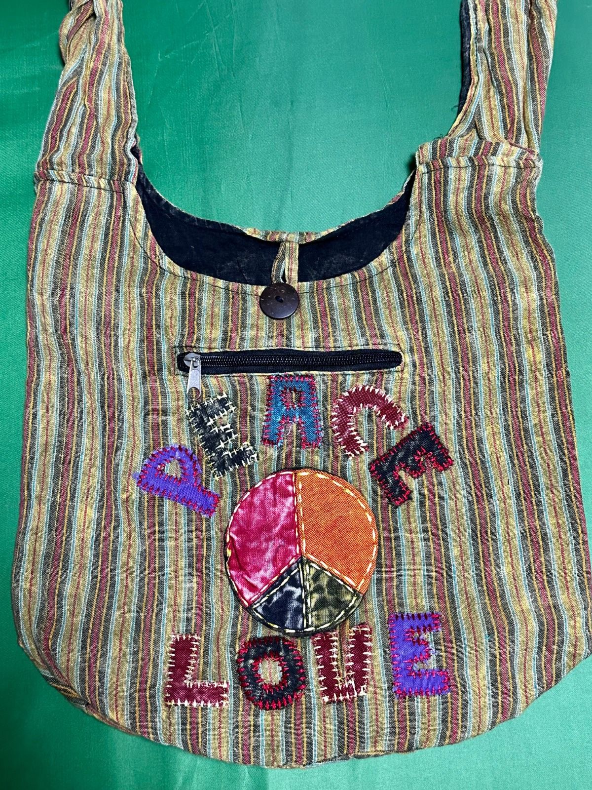 Crossbody Hippie, Purse, Handbag, And Backpack. Handmade Made In Nepal. Peace Sign Gr