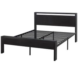 Full Metal Platform Bed Frame with Wooden Headboard & Footboard, Quiet No-Slip Design, No Box Spring Needed