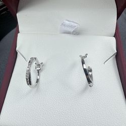 Diamond hoop sterling silver earrings
