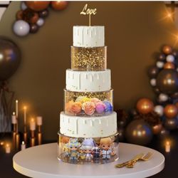 3 Pcs Acrylic Cake Stand with lid, Clear Fillable Cake Tier, Round 3 Tier Cylinder Display Riser Display Box for Wedding Birthday Party Holiday Displa