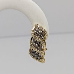 14k Yellow Gold Brown With Diamond Earrings