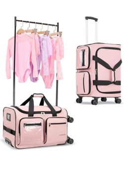 Fanwoli 23" Dance Bag with Garment Rack, 4-Wheel Rolling Competition Duffel Ultra-Light Collection|4 Detachable Wheels|Dual-Support Rack|10-Pocket Sto