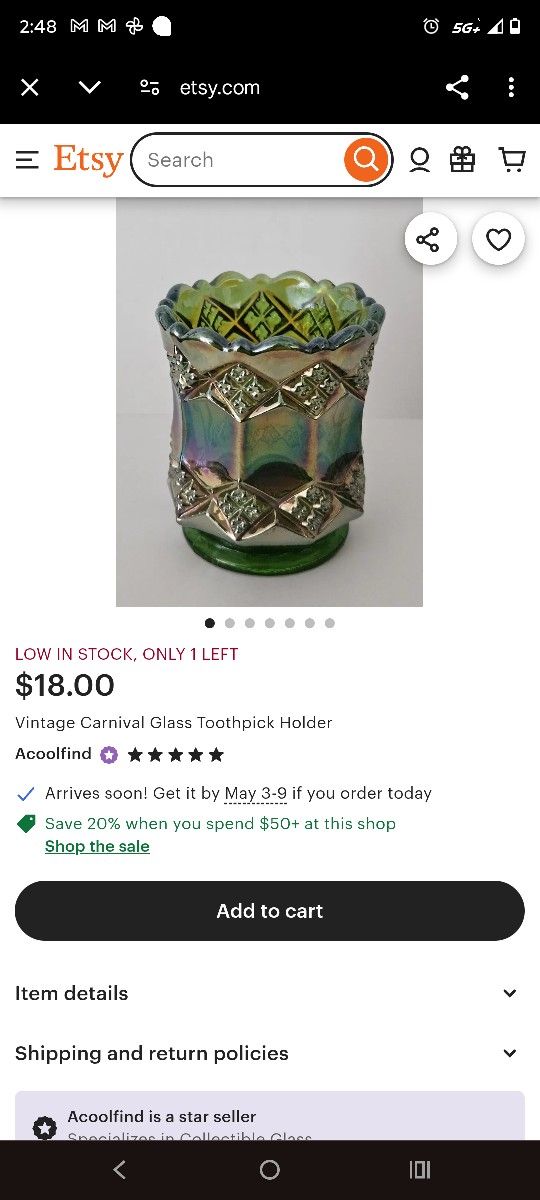 Vintage Carnival Glass Toothpick Holder