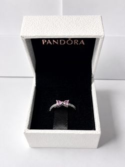 Pandora Sparkling Pink Bow Ring – Sterling Silver – Size 6