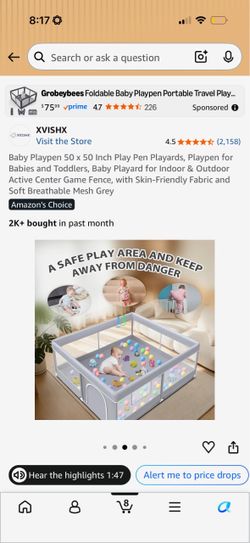 XVISHX Baby Playpen 50x50 Inch Grey