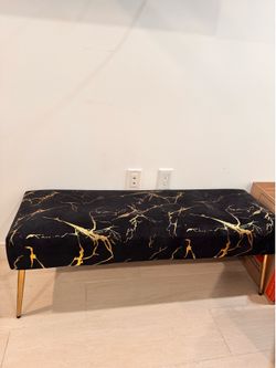 Black & Gold Marble Velvet Bench – Must Go TODAY