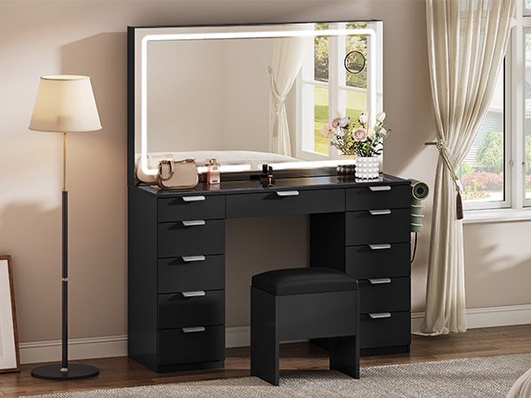 11 Drawers & Storage Stool, Makeup Desk with Smart Mirror