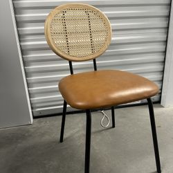 Modern Cane Back Dining Chairs – Leather Seat – Set Of 4