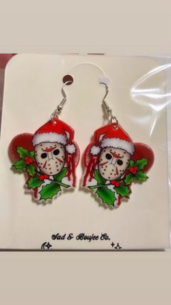 NEW Acrylic Jason Voorhees Holiday Mistletoe Earrings Horror Christmas