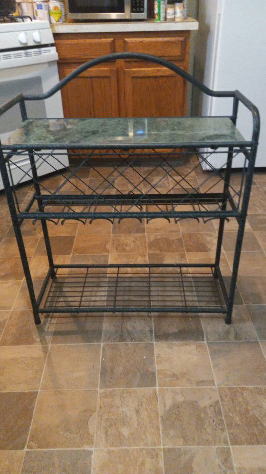 Vintage Mid-century 1950s Marble Top Metal Wine Rack Very Heavy Can Hold Up To 16 Bottles 5 By 5 In Excellent Condition