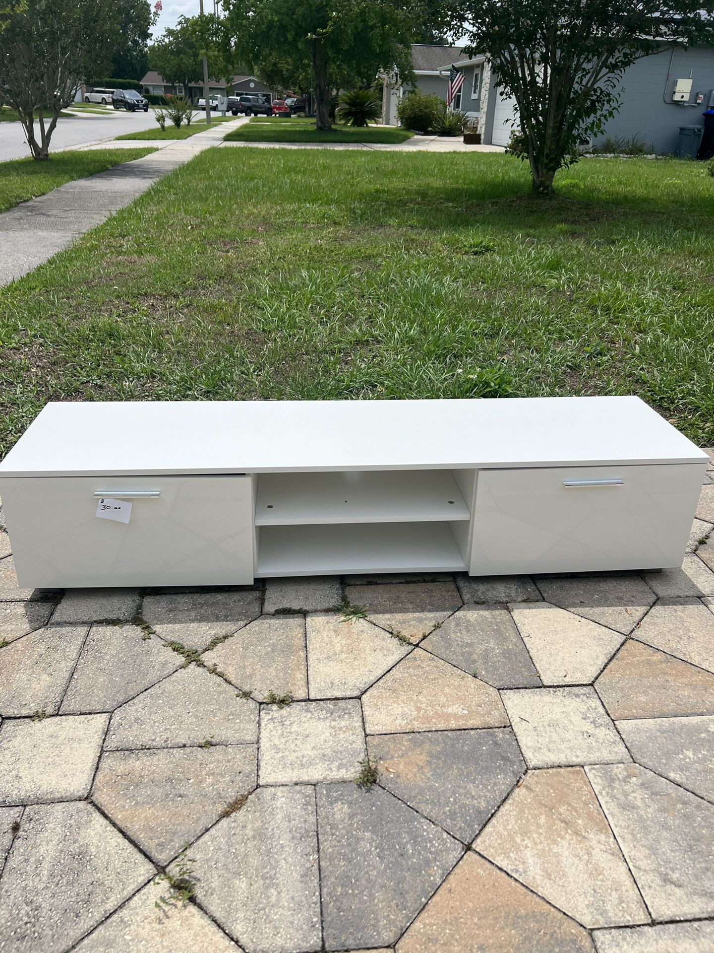 White Low Sitting TV Stand
