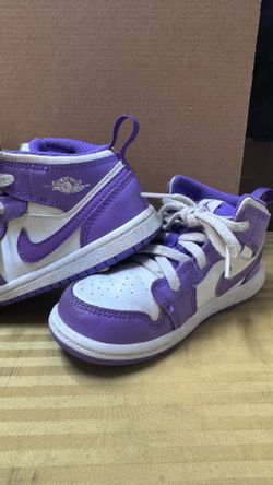 Air Jordan 1 Mid  Basketball Shoes - Purple and White - Child Size 9C
