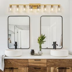 DIDUIO 8-Light Gold Brass Bathroom Vanity Light 46 inch